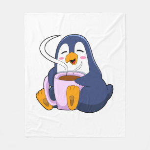 Couverture Polaire Pingouin with Cup of Coffee