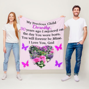 COUVERTURE POLAIRE PINK AND PURPLE FLORAL CUSTOM 90E ANNIVERSAIRE