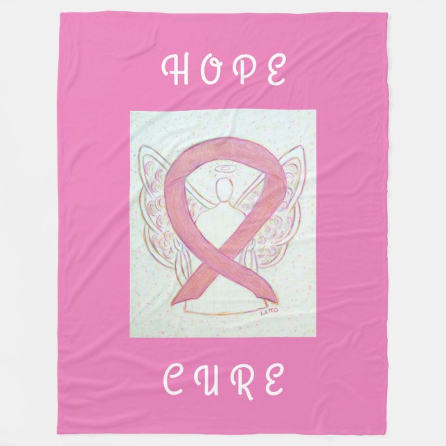 Couverture Polaire Pink Awareness Ribbon Angel Cancer Chemo Blanche (Devant)