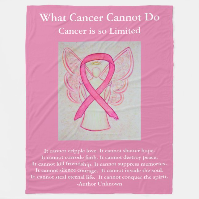 Couverture Polaire Pink Awareness Ribbon Angel Cancer Chemo Blanche (Devant)