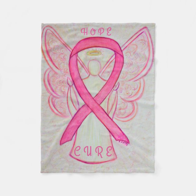 Couverture Polaire Pink Awareness Ribbon Angel Cancer Chemo Blanche (Devant)