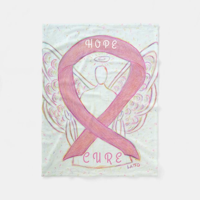 Couverture Polaire Pink Awareness Ribbon Angel Cancer du sein Blanche (Devant)
