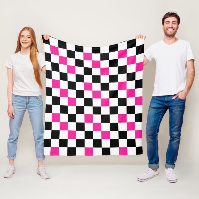 Couverture Polaire Pink Black White Checkered Pattern Design  (En situation)
