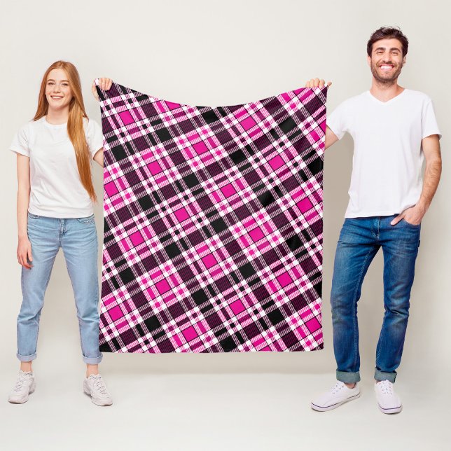 Couverture Polaire Pink Black White Flannel Tartan Pattern Design  (Créateur téléchargé)