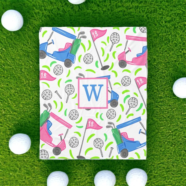 Couverture Polaire Pink Blue Green Golf Preppy Initial (Créateur téléchargé)