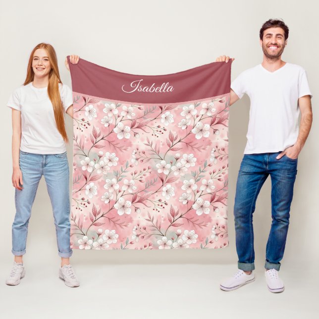 Couverture Polaire Pink cherry blossom Personalized (En situation)