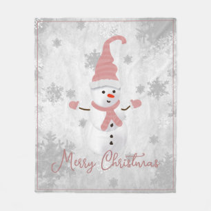 Couverture Polaire Pink Cute Snowman Holiday Fleece Blanche