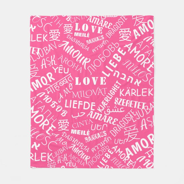 Couverture Polaire Pink Fleece Blanket Love Text Design multilingue (Devant)