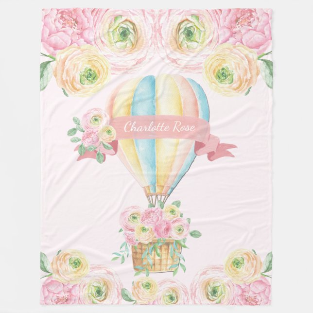Couverture Polaire Pink Floral Hot Air Balloon Baby Girl Nursery (Devant)