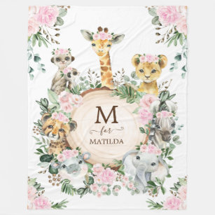 Couverture Polaire Pink Floral Jungle Safari Animaux sauvages Baby Gi