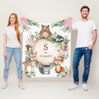 Pink Floral Woodland Animaux sur mesure Nom du mon