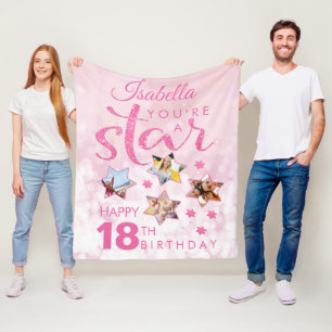 Couverture Polaire Pink Glam 18th Birthday Star Photo Collage
