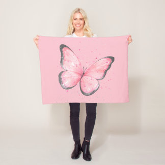 Couverture Polaire pink glitter butterfly