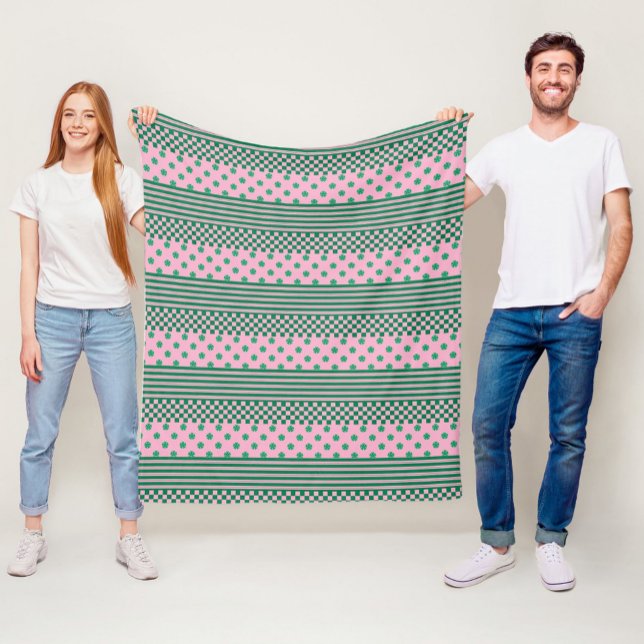 Couverture Polaire Pink Green Boho Check Floral Stripes Motif (Créateur téléchargé)