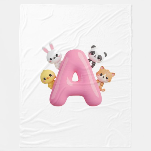 Couverture Polaire Pink Letter A Forest Animals Baby Blanket (Devant)