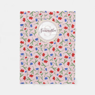 Couverture Polaire Pink Liberty Floral Art Motif Nom et monogramme
