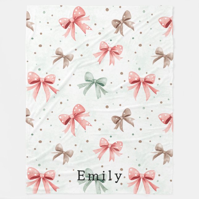 Couverture Polaire Pink Mint Cream Dots & Bows Christmas   (Devant)