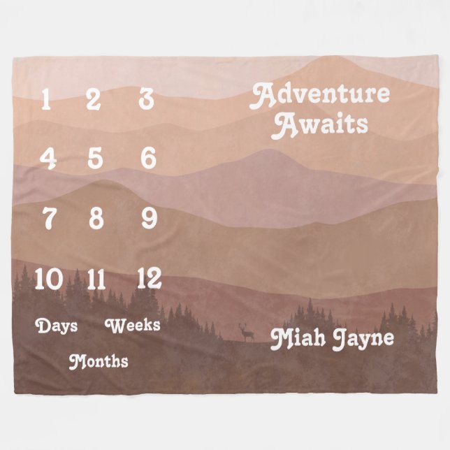 Couverture Polaire Pink Mountains Adventure Await Baby Milestone (Devant (Horizontal))