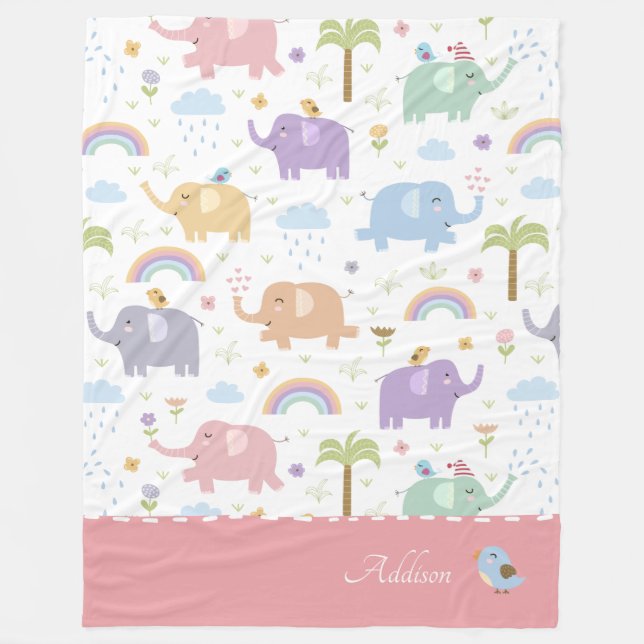 Couverture Polaire Pink Pastel Elephant Motif pour Little Girl Fleec (Devant)