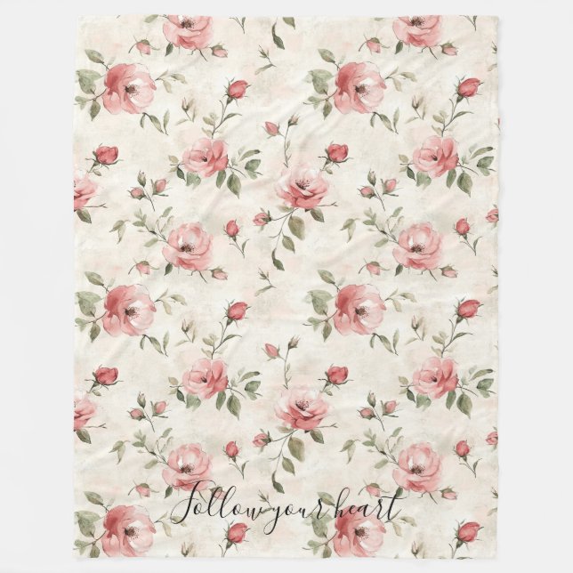 Couverture Polaire Pink Roses Floral  (Devant)