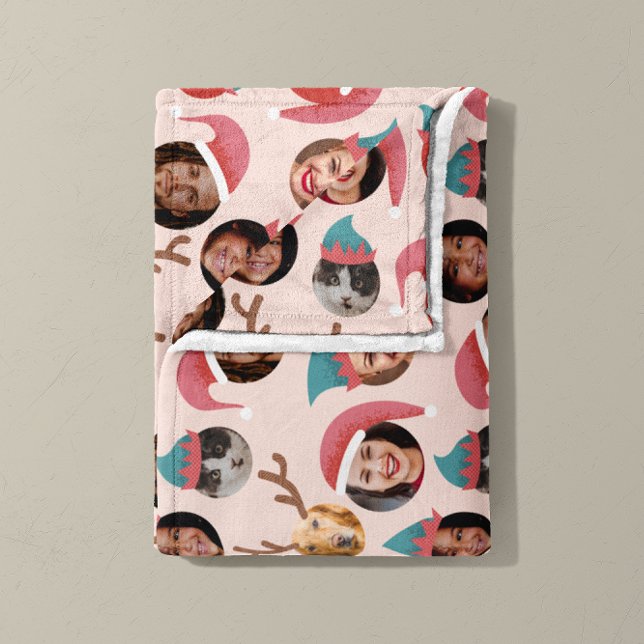 Couverture Polaire Pink Silly Christmas Crew Six Photos (Christmas Crew six photo fleece blanket in pink and blue)