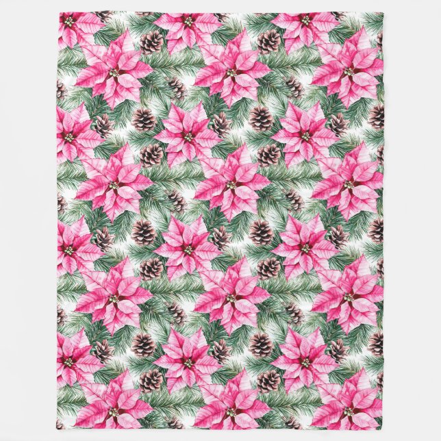 Couverture Polaire Pink Silver Glam Poinsettia Flowers Christmas (Devant)