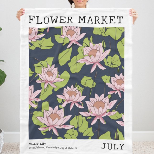 Couverture Polaire Pink Water Lily Lotus Juillet Marché aux fleurs de (Personalized July Birth Flower Market Print Fleece Blanket, Customizable Pink Lotus Floral Blanket)