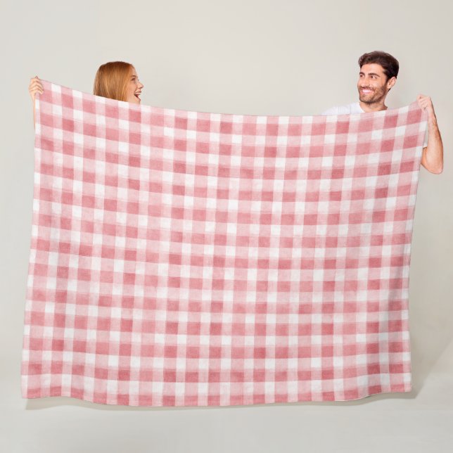Couverture Polaire Pink White Plaid Stripes (En situation)