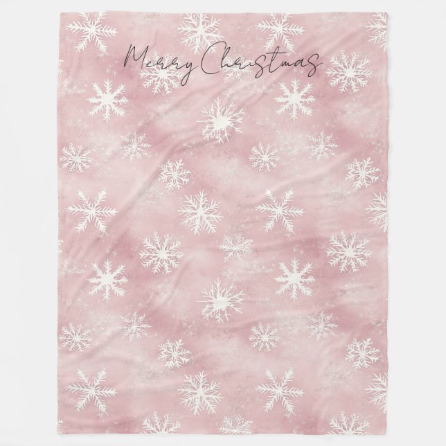 Couverture Polaire Pink White Snowflakes Christmas (Devant)