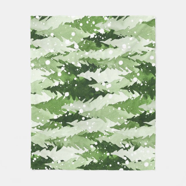 Couverture Polaire Pins Neige : Aquarelle Noël. (Devant)