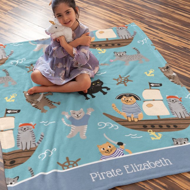 Couverture Polaire Pirate Motif de chat pour garçon et fille enfants (Créateur téléchargé)