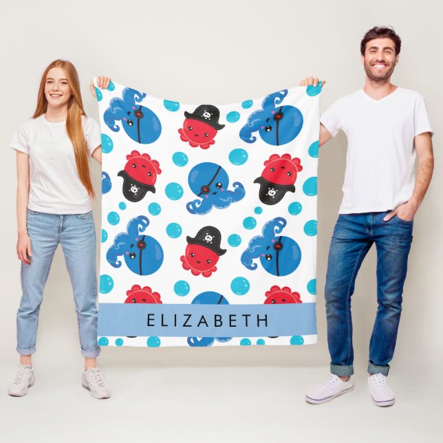 Couverture Polaire Pirate Octopus, Motif Octopus, Mer, Votre Nom (En situation)