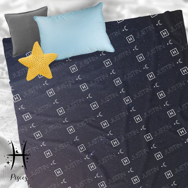 Couverture Polaire Pisces Zodiac Nom du signe Constellation Astrologi (Pisces Zodiac Sign Symbol Personalized Repeating Name Seamless Pattern Starry Night Sky Moon 
)