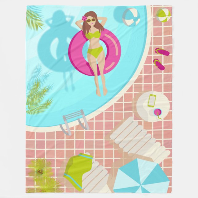 Couverture Polaire Piscine fille en bikini plage d'été (Devant)