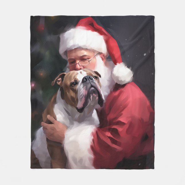 Couverture Polaire Pitbull avec Noël Festif du Père Noël (Devant)
