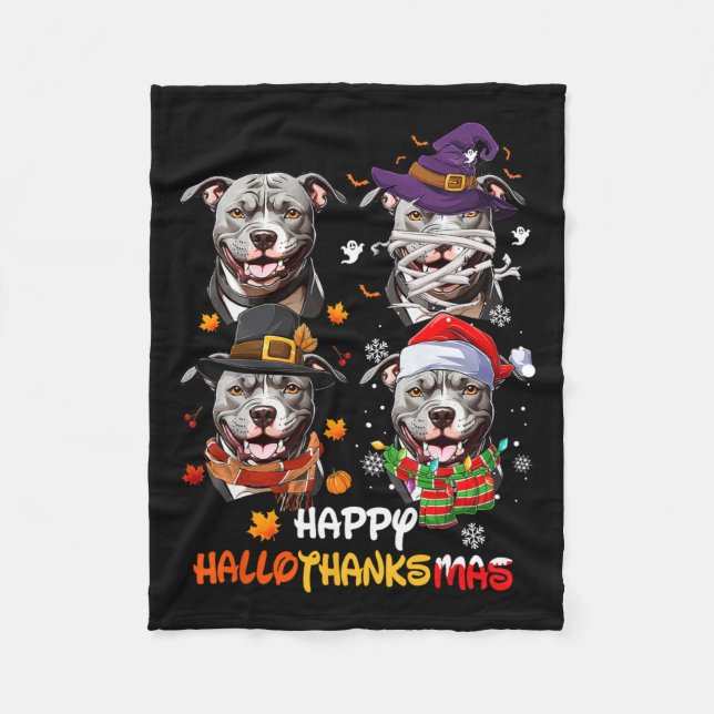 Couverture Polaire Pitbull Chien Hallothanksmas Halloween Thanksgivin (Devant)