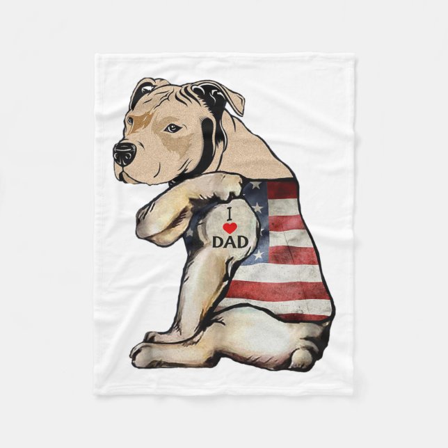 Couverture Polaire Pitbull I Love Papa Tattoo Fête des pères (Devant)