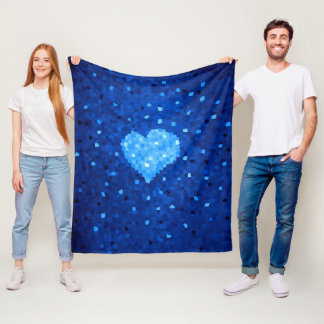 Couverture Polaire Pixel Art Blue Heart Retro Gamer Love
