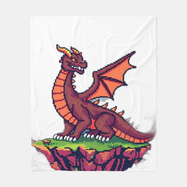 Couverture Polaire Pixel Art Dragon Vintage (Devant)
