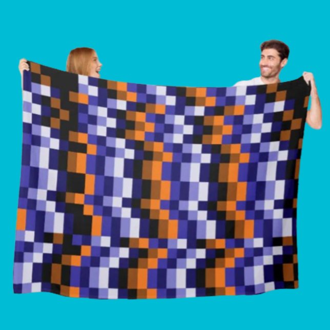 Couverture Polaire Pixel Art Fleece Blanket - Blues, Orange et Terre (Créateur téléchargé)