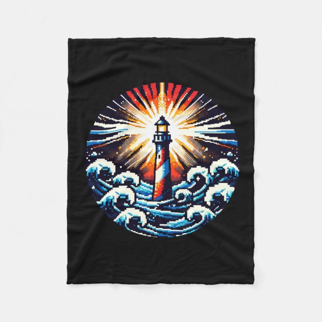 Couverture Polaire Pixel Lighthouse - Ocean Waves & Coastal Beacon (Devant)