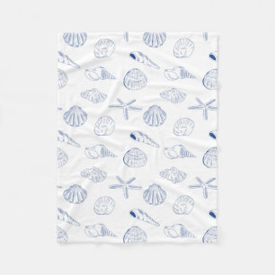 Couverture Polaire Plage de coquillages Bleus Blancs à la main Été