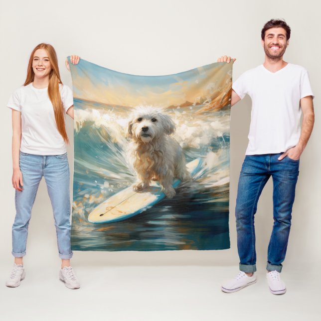 Couverture Polaire Plage de Coton De Tulear Peinture de surf (En situation)