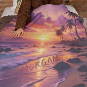 Couverture Polaire Plage de coucher de soleil tropicale customisée -