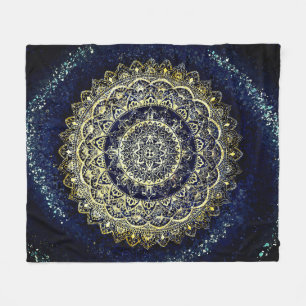 Couverture Polaire Plage élégante de l'Art Boho de Mandala Bleu et Or