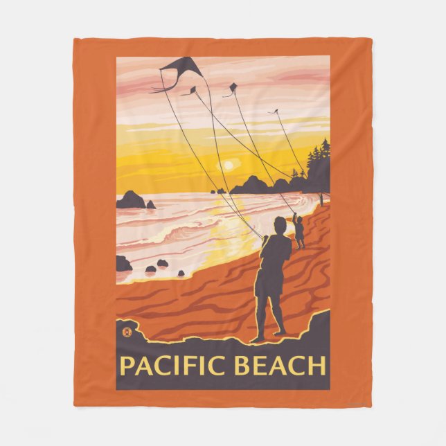 Couverture Polaire Plage et cerfs-volants - plage Pacifique, (Devant)