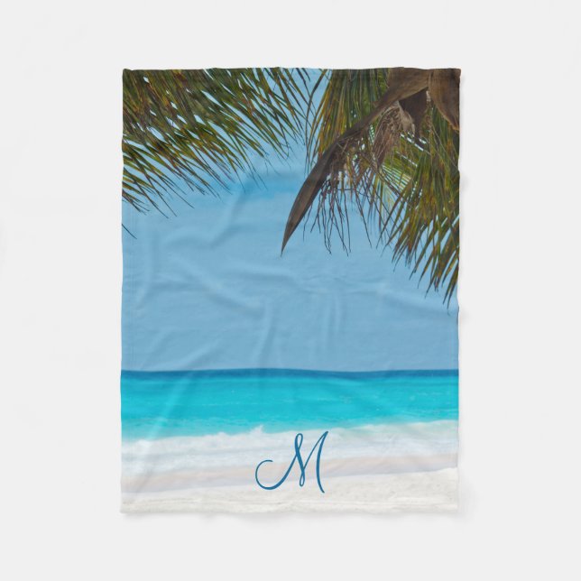 Couverture Polaire Plage Palmiers Ajouter Photo Fleece Blanches (Devant)