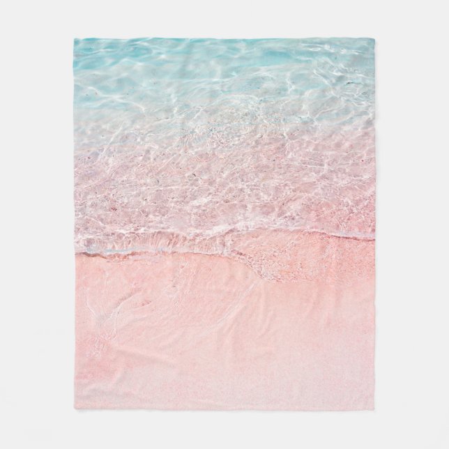 Couverture Polaire Plage rose et vague (Devant)