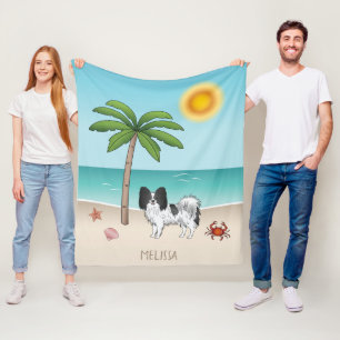 Couverture Polaire Plage Tropicale d'été de Chien de Papillon noir et