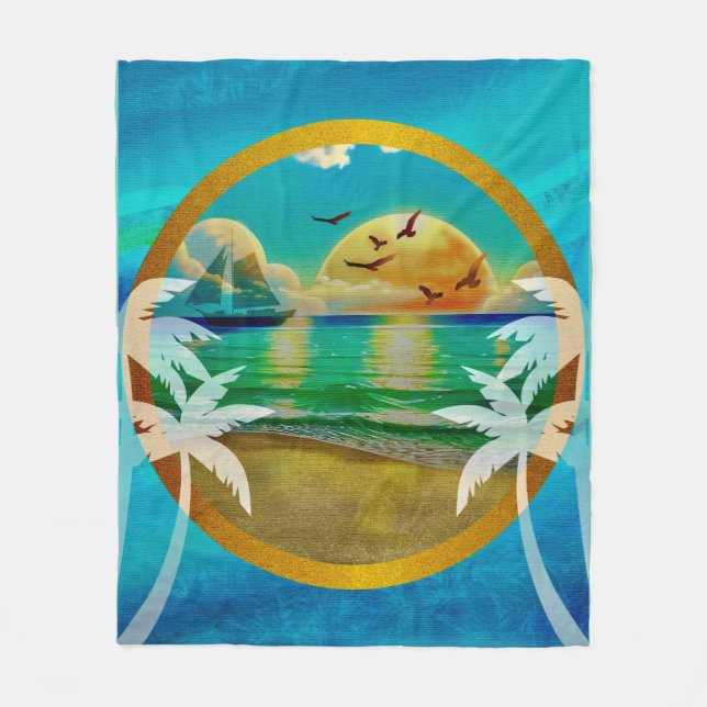 Couverture Polaire Plage Tropicale Moderne Palmiers Coucher de Soleil (Devant)